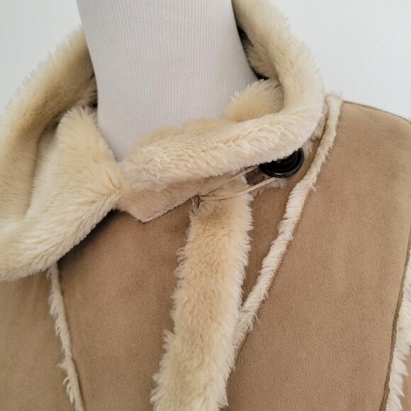 Big Chill Penny Lane Coat Tan Faux Shearling Y2K Patchwork Women Large - Picture 5 of 16
